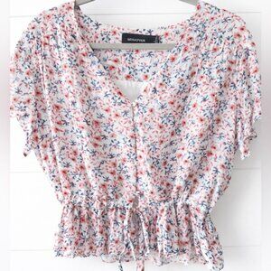 Cottage Core Floral Peplum Blouse Tie Waist Boho Summer Top Size S by Minkpink